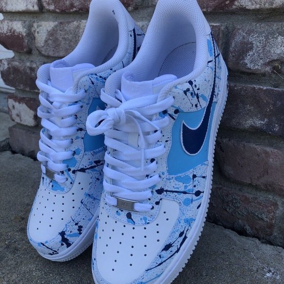 Air Force 1 Splatter Sky Baby Blue Navy Dark White Custom Shoes Mens Womens Kids main image 5